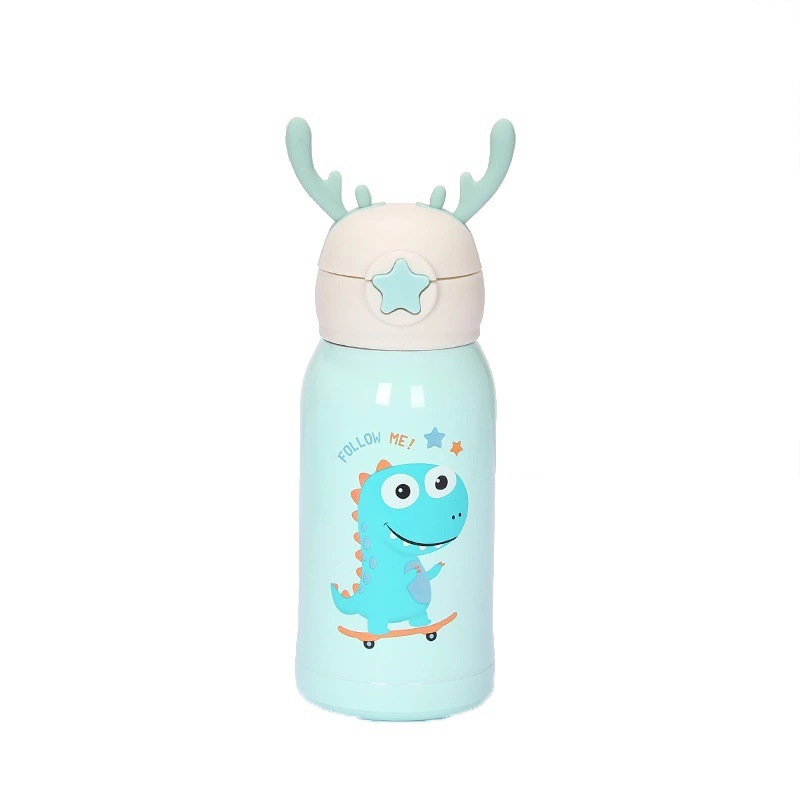 Cartoon antler children's insulated cup, special water bottle for babies to go to school, vacuum water cup, anti-drop portable cup sleeve, bouncing cup Item Picture
