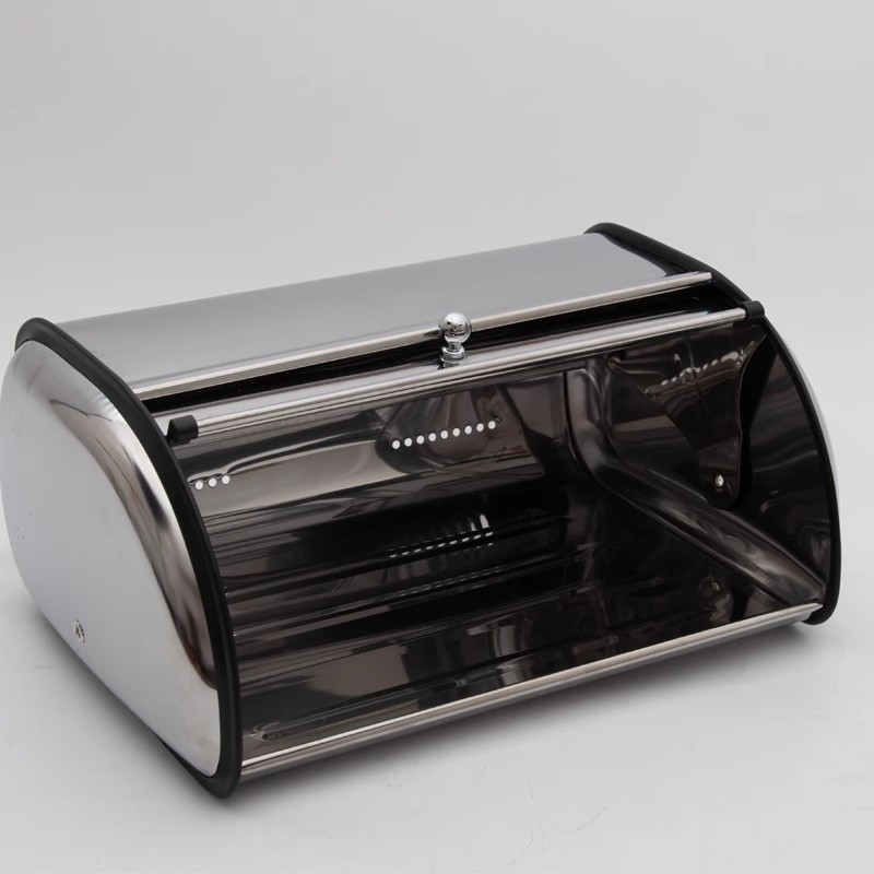 Stainless steel visible bread box, European-style drum-shaped dust-proof display cabinet, pastry and fruit storage box, multi-functional storage box Specification image