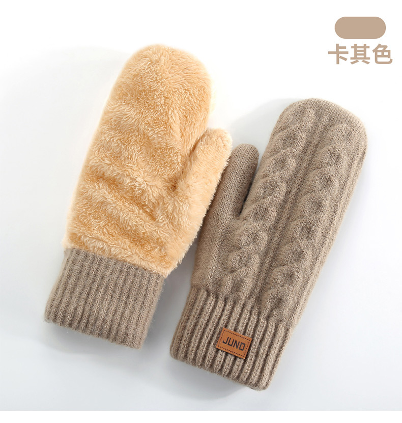 新款冬季女士保暖手套加绒加厚连指手套包套双层包指滑雪针织手套详情19
