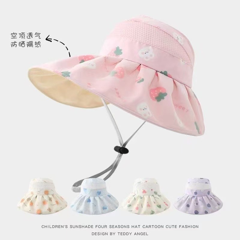 Children's mesh open-top sun hats, girls' and babies' sun hats, summer thin sun protection and UV-blocking shell hats Application Scenario