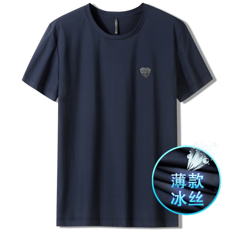 Luxurious ice silk T-shirt for men, summer thin men's T-shirt, sporty and casual men's short-sleeved round-neck quick-drying half-sleeve T-shirt 98