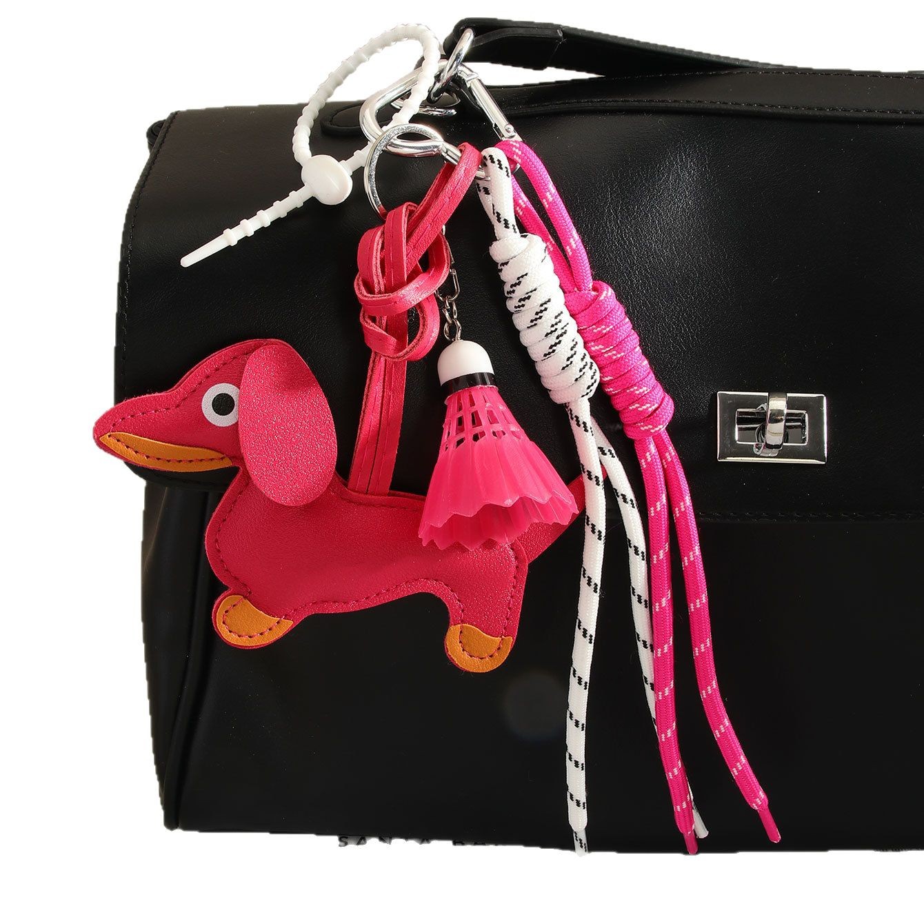 Ins-style cute leather dachshund puppy bag pendant, keychain, miu tie lanyard, badminton woven rope pendant Application Scenario