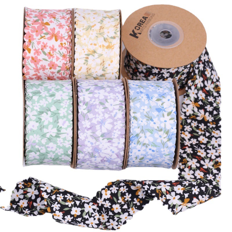 Korean-style soft tooth-edge small floral ribbon DIY bow hair accessory, collar flower, bow tie dress, top hat decoration Item Picture