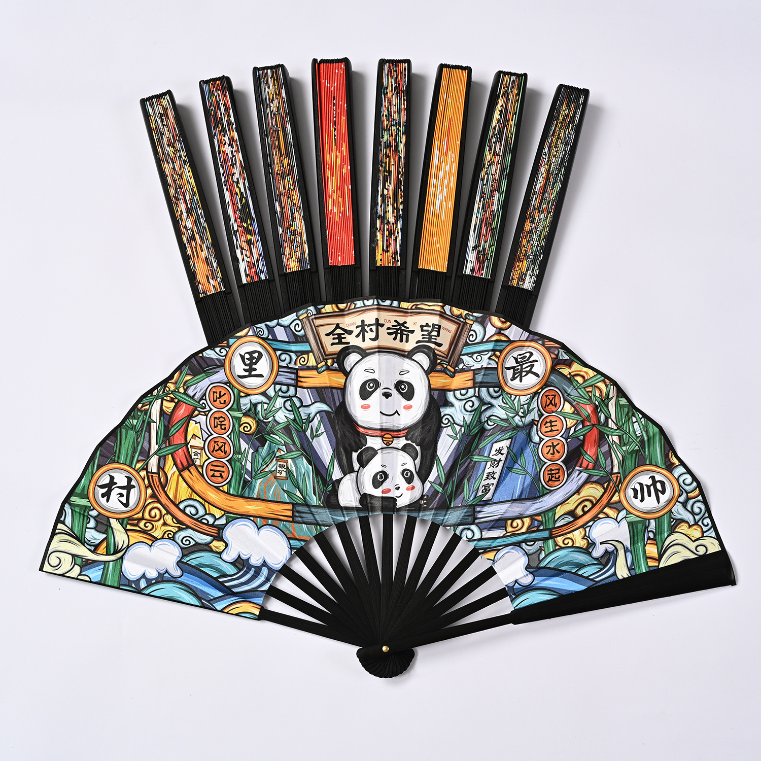 10-inch student ancient-style folding fan, silk fabric folding fan wholesale, illustration style folding fan, bar dance party fan details Picture