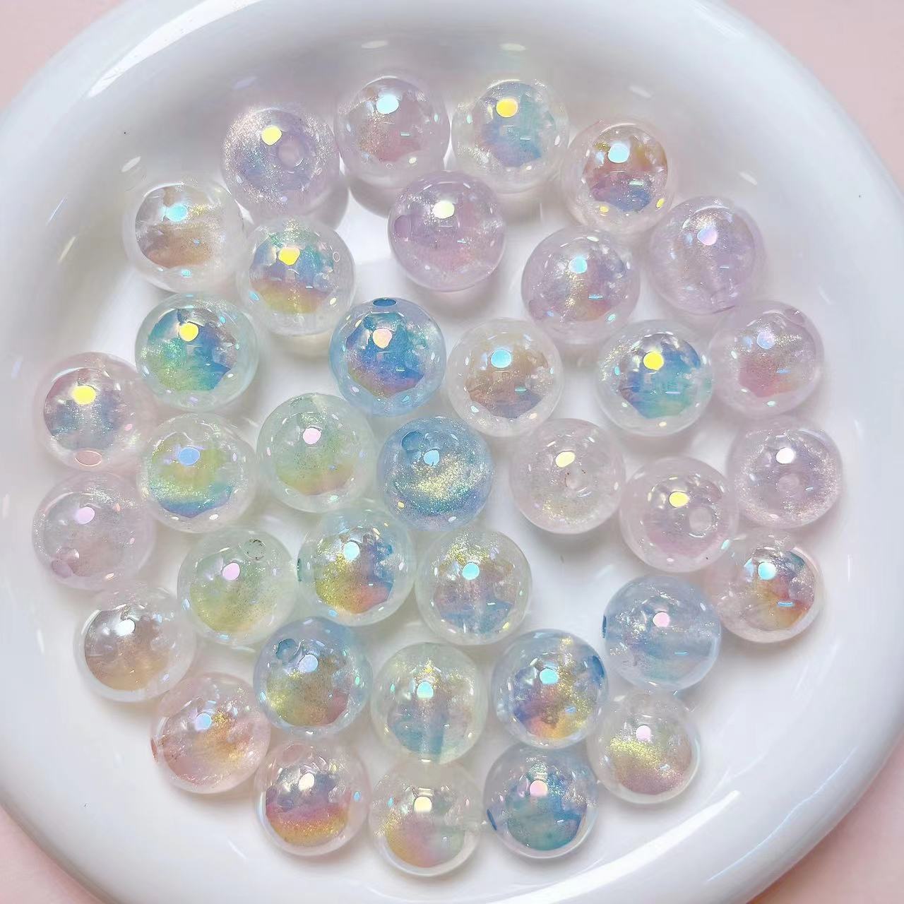 16mm UV-coated meteor luminous seven-color dazzling fine glitter beads straight hole string beads diy mobile phone chain bracelet material accessories