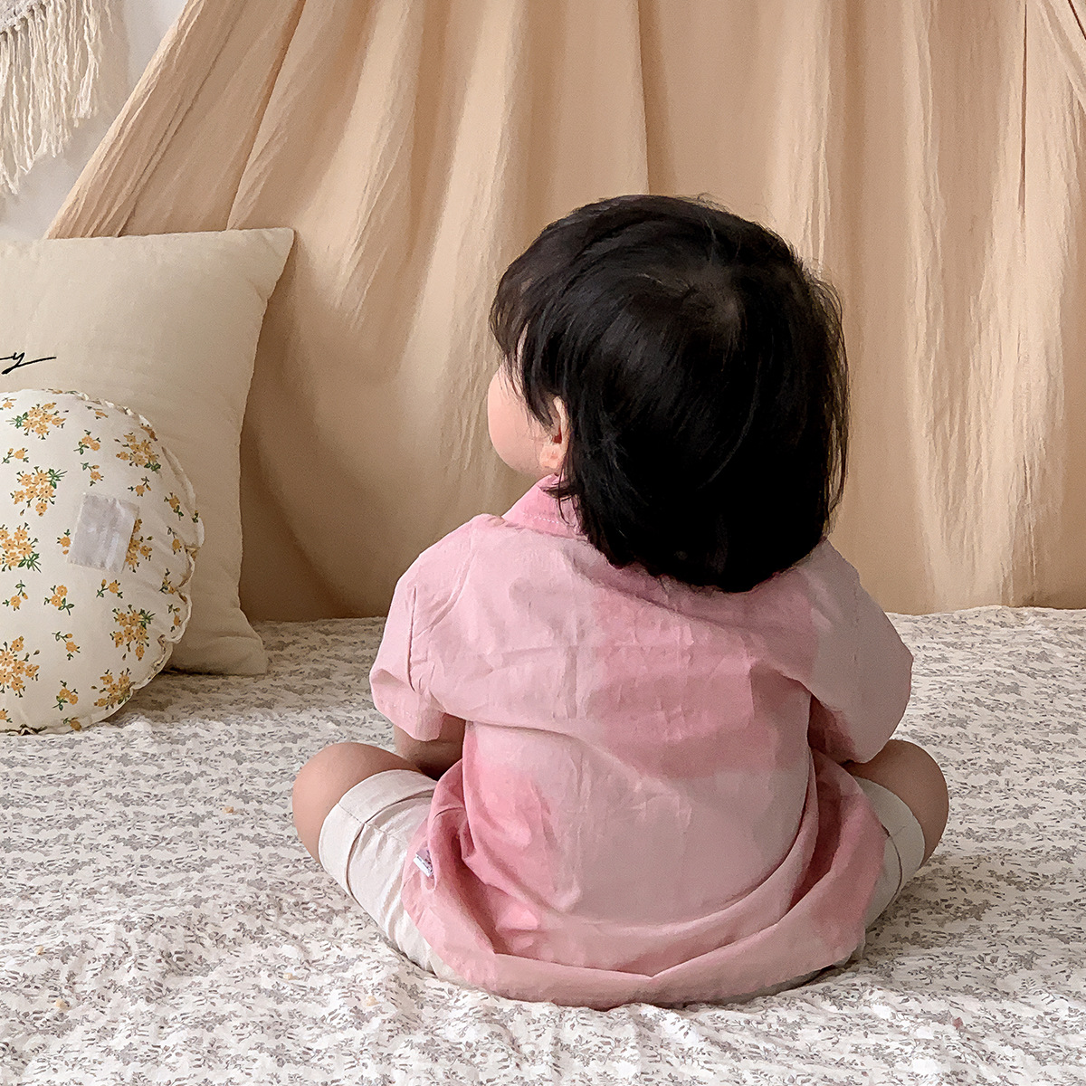 Korean-style baby clothes for summer, baby boy shirt set, summer boys' pink shirt and shorts two-piece set, thin cotton Application Scenario