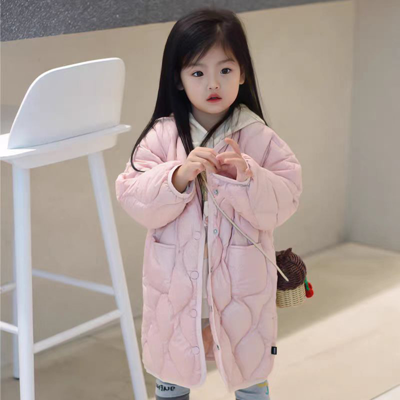女童长短款轻薄仿羽绒服2024秋季新款儿童韩系时髦洋气纯色外套