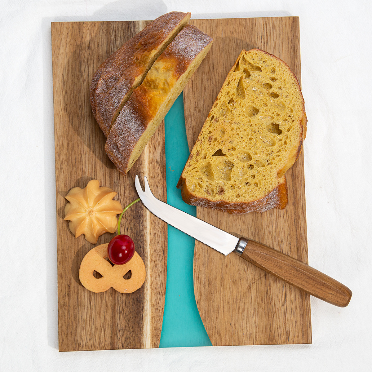 Resin river acacia wood spliced cutting board, blue epoxy resin process solid wood cutting board, household cutting board Specification image