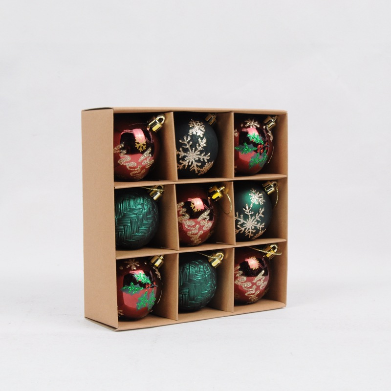 6cm 9 pieces painted Christmas balls decorated red and white set, coffee dark blue set