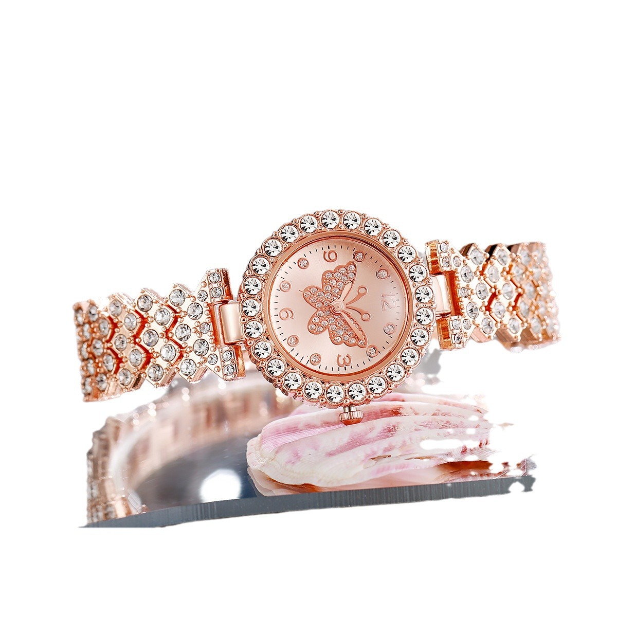 5pcs/set nicho ins wind strass mariposa cara de acero correa reloj mariposa pulsera set Item Picture