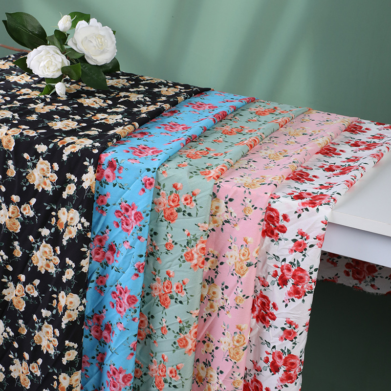 Spring And Summer New Foreign Trade Polyester Large Floral Printed Fabric Korea Silk Clothing Shirt Printed Fabric In Stock