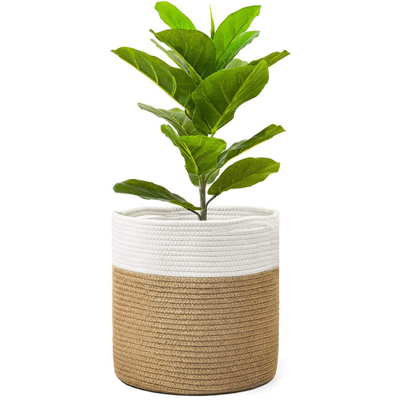 Amazon Hot-Selling Cotton Rope Woven Flower Pot Set Home Storage Arrangement Double Color Storage Basket Hemp Rope Woven Flower Basket Item Picture