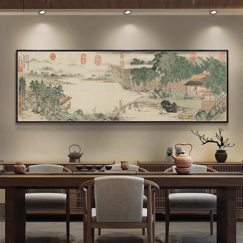 山水装饰画客厅沙发背景办公室壁画新中式喷绘国画卧室背景墙装饰详情9