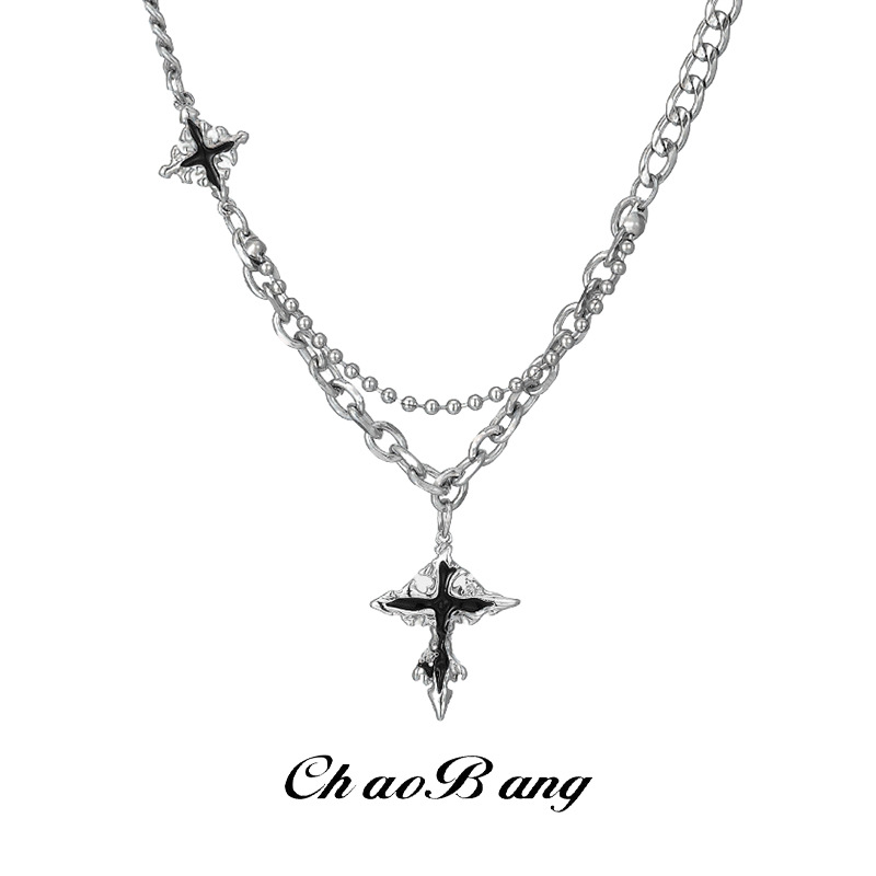 十字花纹钛钢项链男潮流小众百搭不掉色配饰高级感锁骨链轻奢饰品