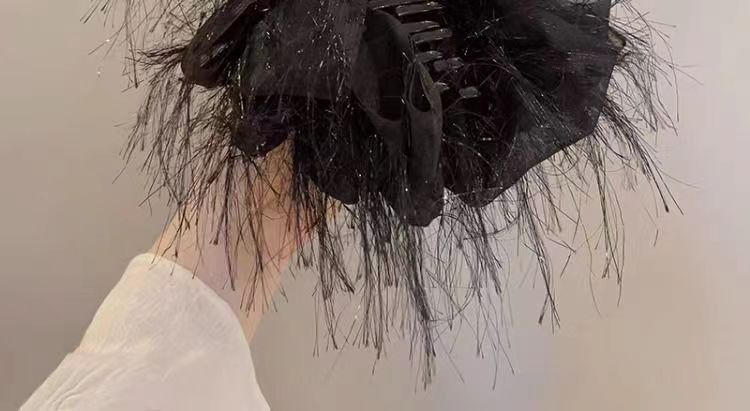 网红蝴蝶结发夹季羽毛发夹小众设计高级感抓夹后脑勺盘发鲨鱼夹发详情4