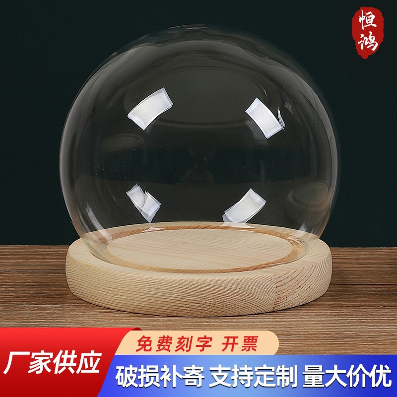 球形永生花干花玻璃罩展示盒防尘罩手办手模圆球形玻璃罩子