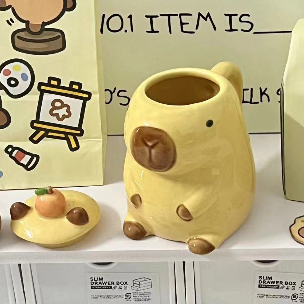 Tiffan Creative Ceramic Cup Cartoon Capibala Water Cup Ins Wind Household Mug With Lid Large Capacity Wholesale Specification drawing