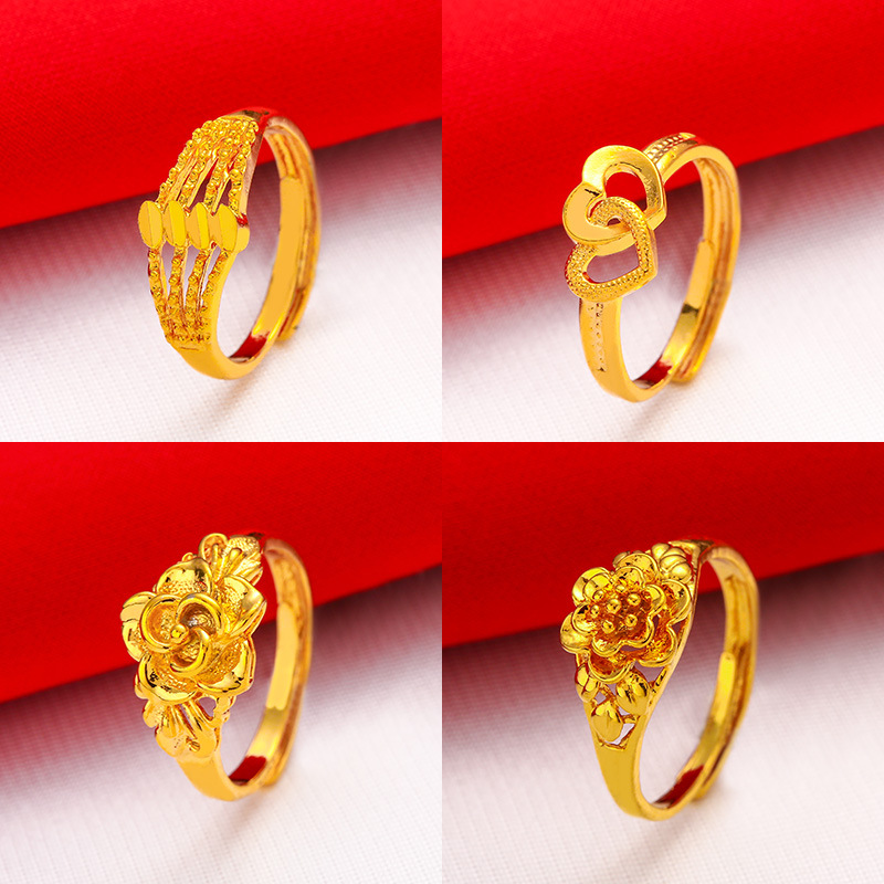 2021 new live-streamed 24K simulated gold jewelry for women, rose ring, Vietnamese sand gold ring wholesale Specification image