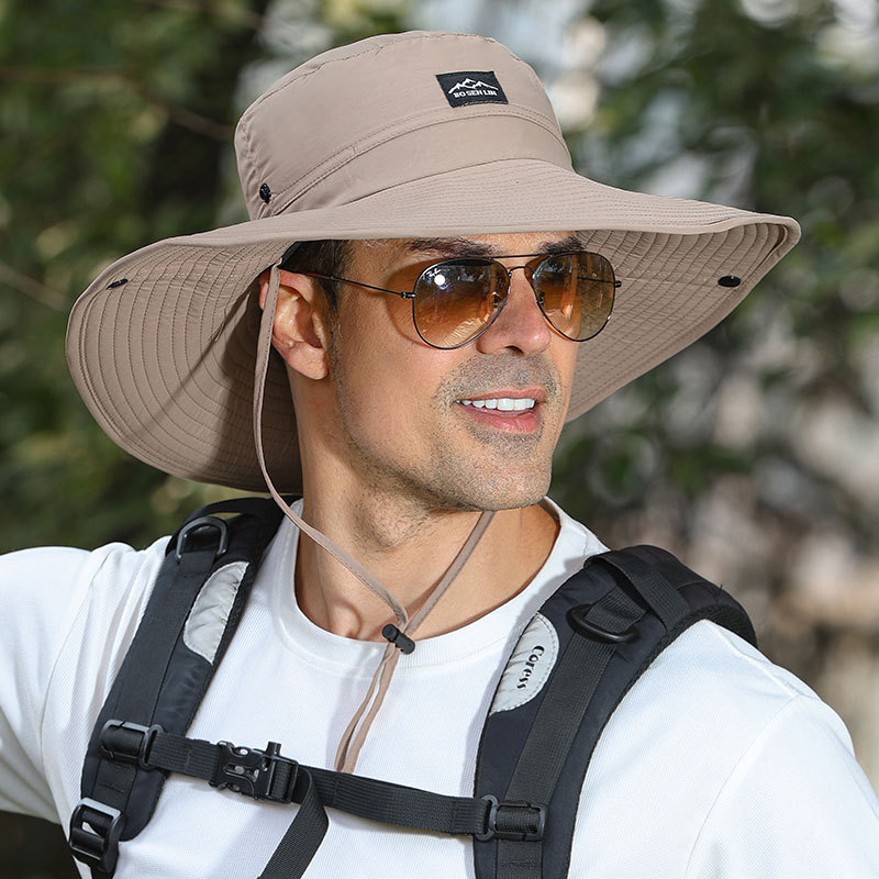Enlarged brim sun protection hat, men's outdoor face and neck protection hat, fishing hat, mountain logo sun hat, UV protection hat