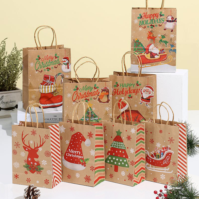 Wholesale of Christmas gift handbags, Christmas Eve candy gift paper bags, apple kraft paper packaging bags from manufacturers