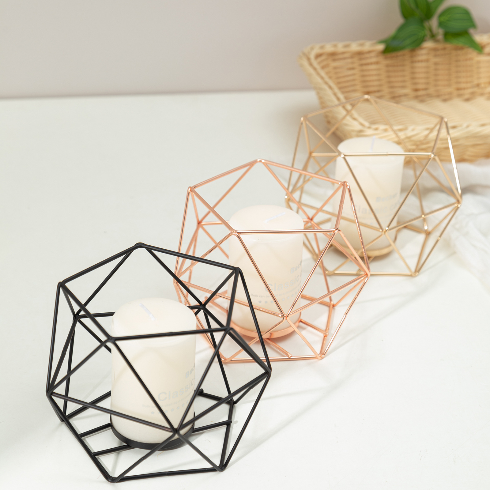 Cross-Border American Polygonal Iron Candlestick Candle Light Luxury Base Metal Candlestick High-End Decorative Pieces details Picture