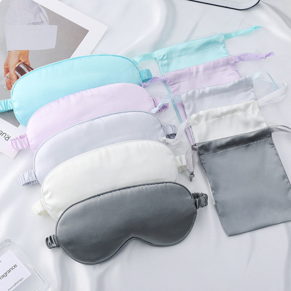 Silk Eye Mask Drawstring Pocket Two-Piece Outdoor Travel Portable Storage Bag Dark Sleep Eye Mask details Picture