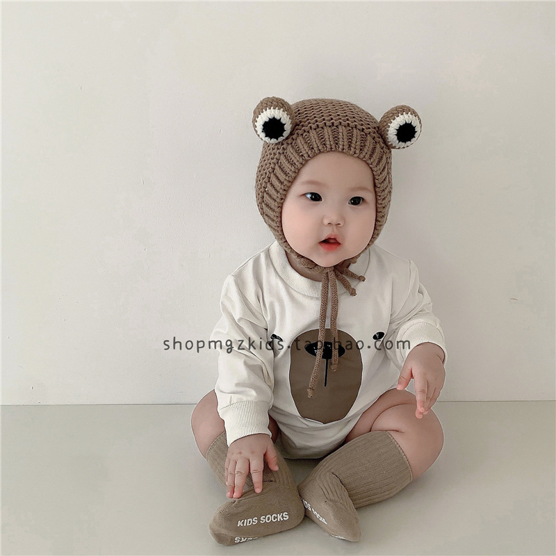 Baby Hat Autumn And Winter Plus Fleece Warm Woolen Hat Baby Frog Cute Super Cute Baby Ear Cap Children's Knitted Hat Application Scenario