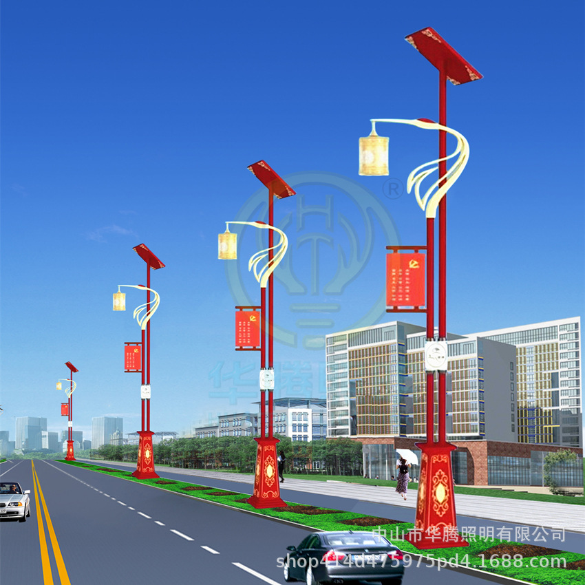 Municipal road street lamps, ethnic characteristic courtyard lamps, outdoor lighting, red cultural elements, solar landscape lamps Specification image