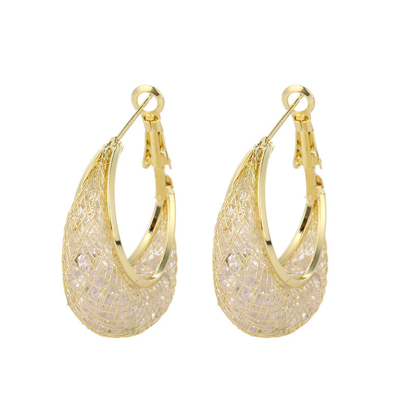 Cross-border European and American round mesh zircon earrings, ins trendy and fashionable personalized circle light luxury style earrings Item Picture