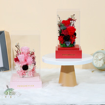 情人节玻璃罩玫瑰花礼物 LED永生花绣球礼品盒摆件仿真创意礼品