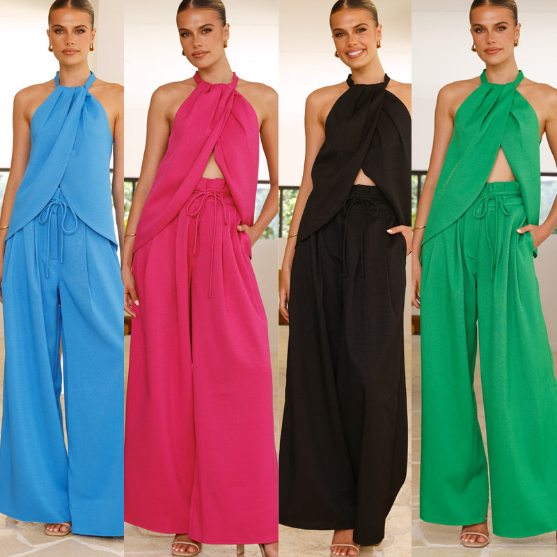In 2025, Amazon's best-selling cross-border products in Europe and America are a solid color elegant two-piece set of women's clothing featuring a round-neck vest and wide-leg pants full figure