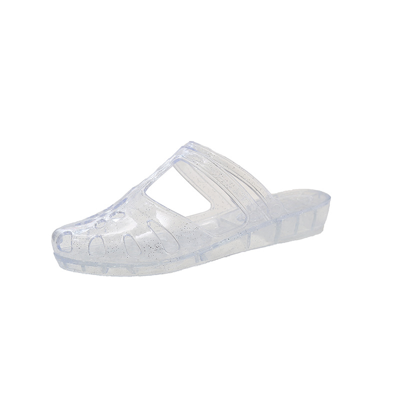 Princess flat shoes, crystal slippers, women's outerwear, anti-slip and anti-odor, wedge heel, toe cap, cool slippers, bath plastic shoes Item Picture
