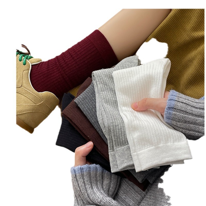Sock stall, one-piece consignment, boneless miu style pile socks, autumn ballet-style women's socks, mid-calf socks for slimming, Korean Ins-style solid color socks, one-piece consignment Item Picture