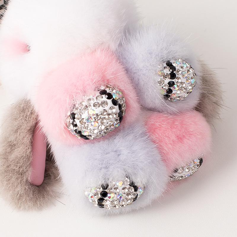 Mink Hair Rabbit Pendant Diamond Doll Dead Rabbit Car Key Chain Korean Version Color Fur Plush Pendant Specification drawing
