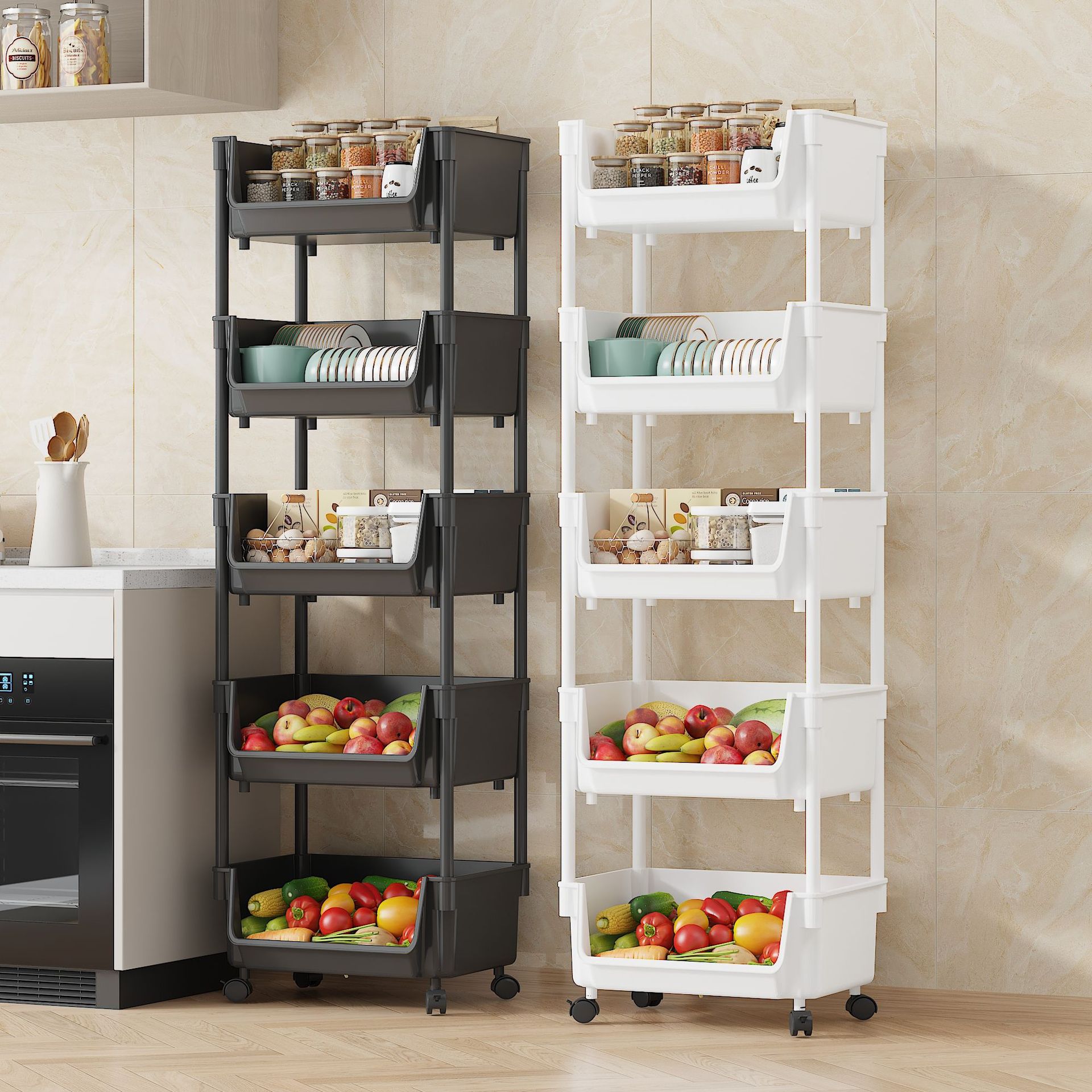 New cross-border best-selling small trolley storage rack, multi-layer large-capacity kitchen and bedroom storage rack, plastic wheeled mobile Specification image