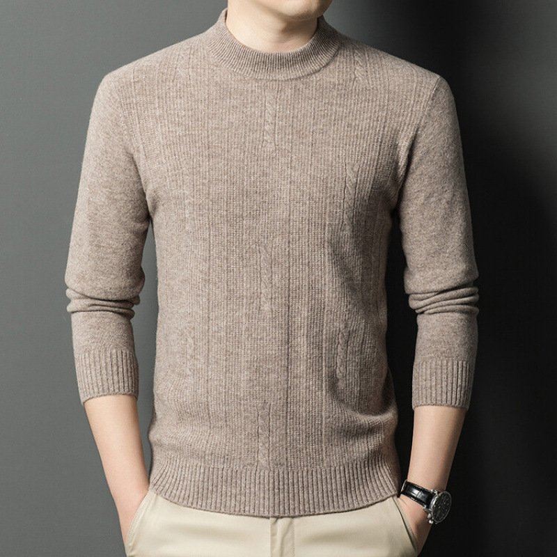 Wholesale men's wool sweaters, semi-high neck thin wool sweaters, mid-neck for spring and autumn, with trendy knitted base layers underneath Specification image