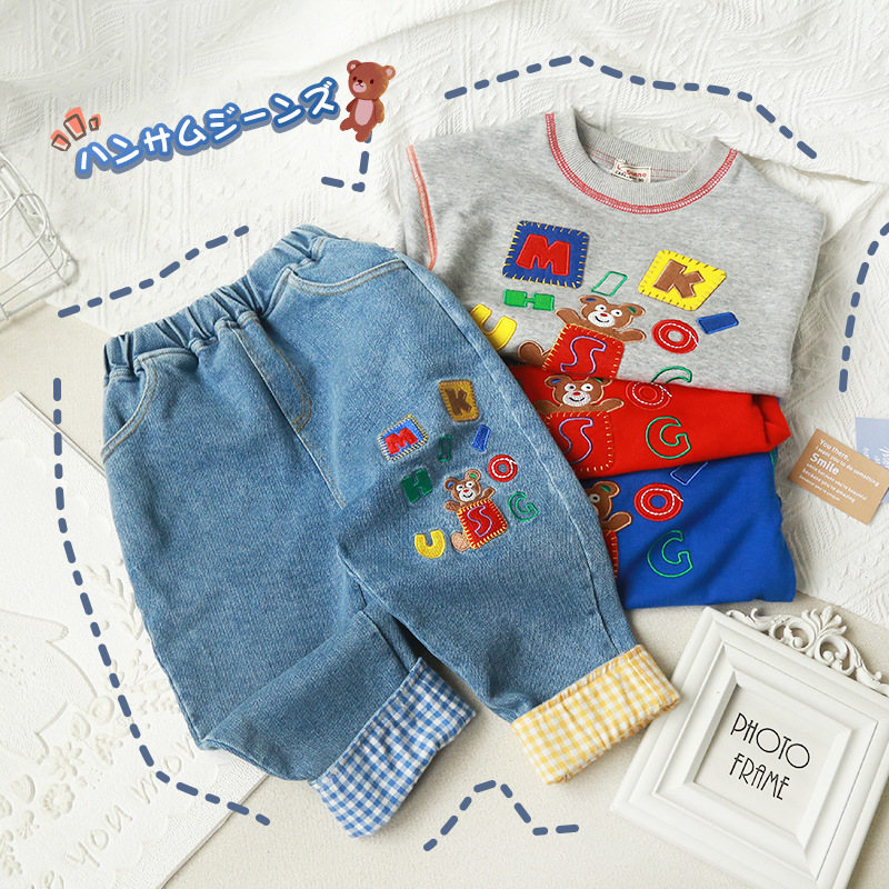 Children's jeans 22 autumn series boys' and girls' long pants Cartoon embroidery boys' and girls' baby jeans for export children's clothing