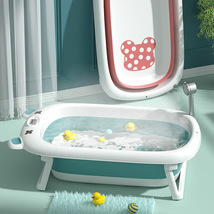 婴儿洗澡盆可折叠浴盆宝宝幼儿坐躺大号新生儿童带温度计感温浴桶