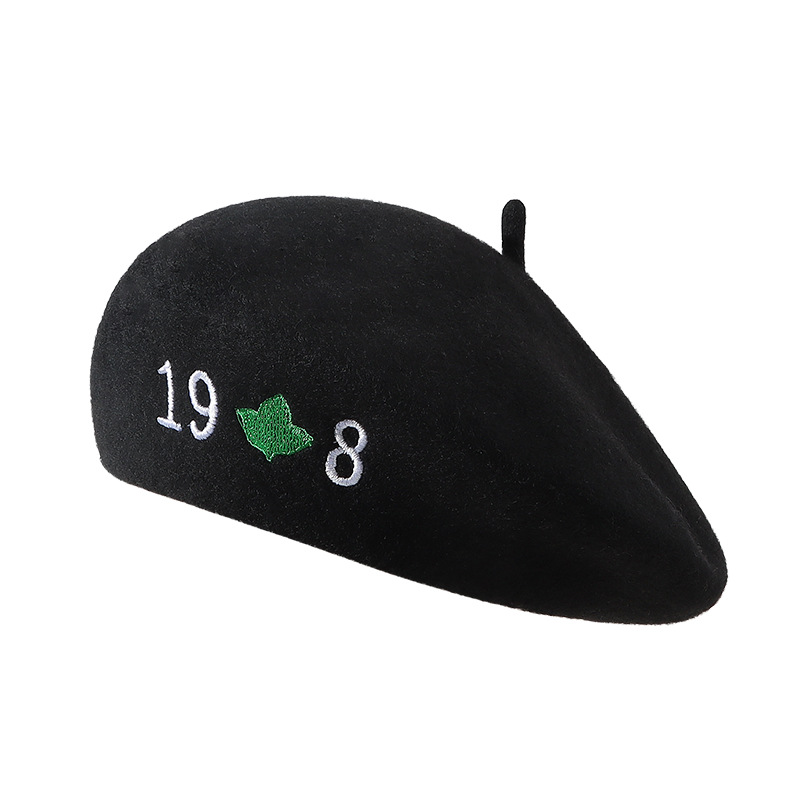Clearance Sale Of Berets For Autumn And Winter With Wool Embroidery. A Fashionable And Versatile Beret For Women. Black Wool Beret Makes The Face Look Smaller Item Picture