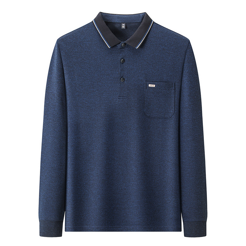 Hombre polo manga larga otoño 2024 nuevo modelo con bolsillos solapa suelta camiseta mid age daddy top Item Picture