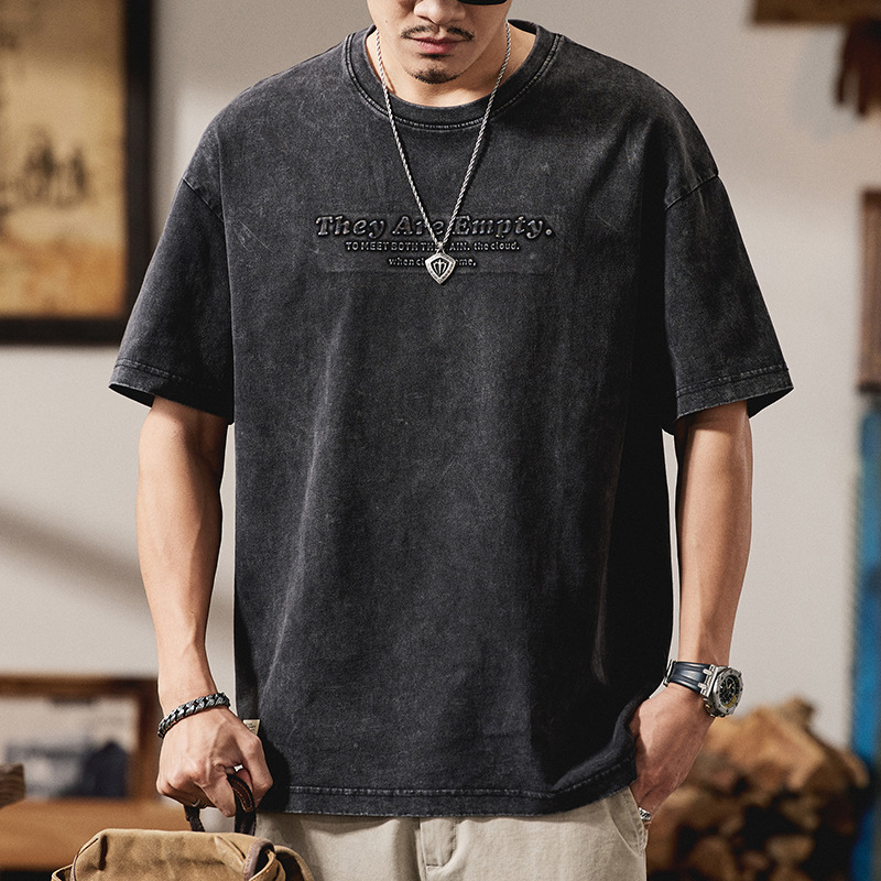 美式潮牌重磅水洗短袖t恤男夏季新款纯棉休闲半袖痞帅ins休闲体恤