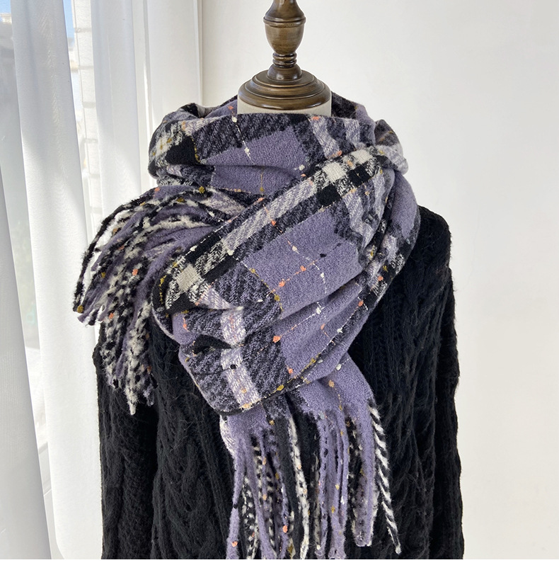 围巾女冬季新款韩系仿羊绒格子围脖学生甜美保暖加厚流苏披肩批发详情25