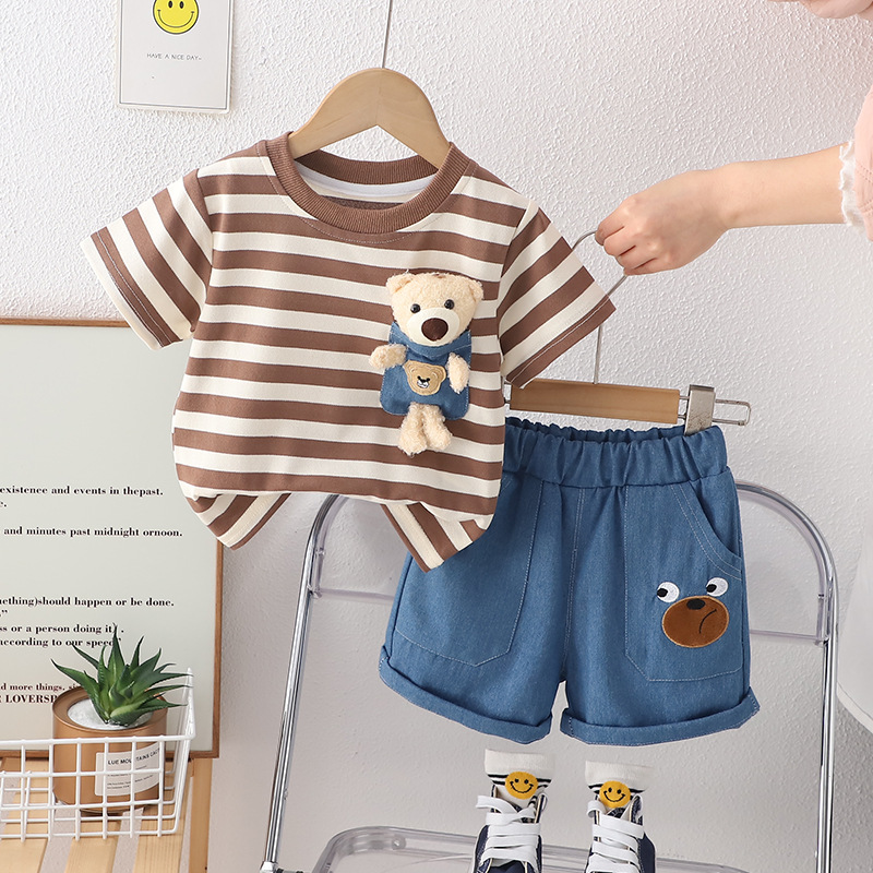 Boys' Summer Set 2024 New Style Baby and Children's short-sleeved Cartoon two-piece set Summer cool cartoon pendant bear Application Scenario