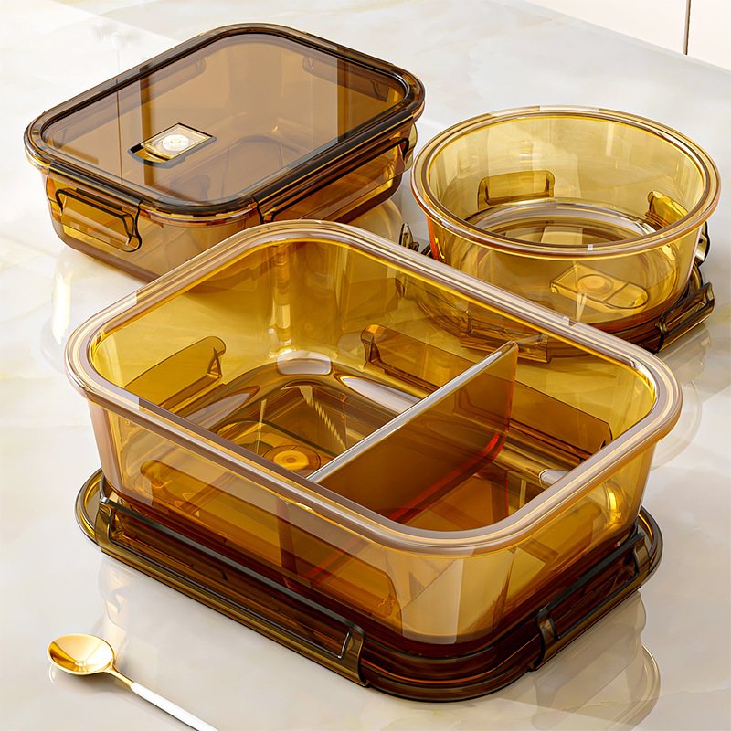 High borosilicate glass lunch box, microwave oven heating special for office workers, lunch box with food preservation box and bowl separation