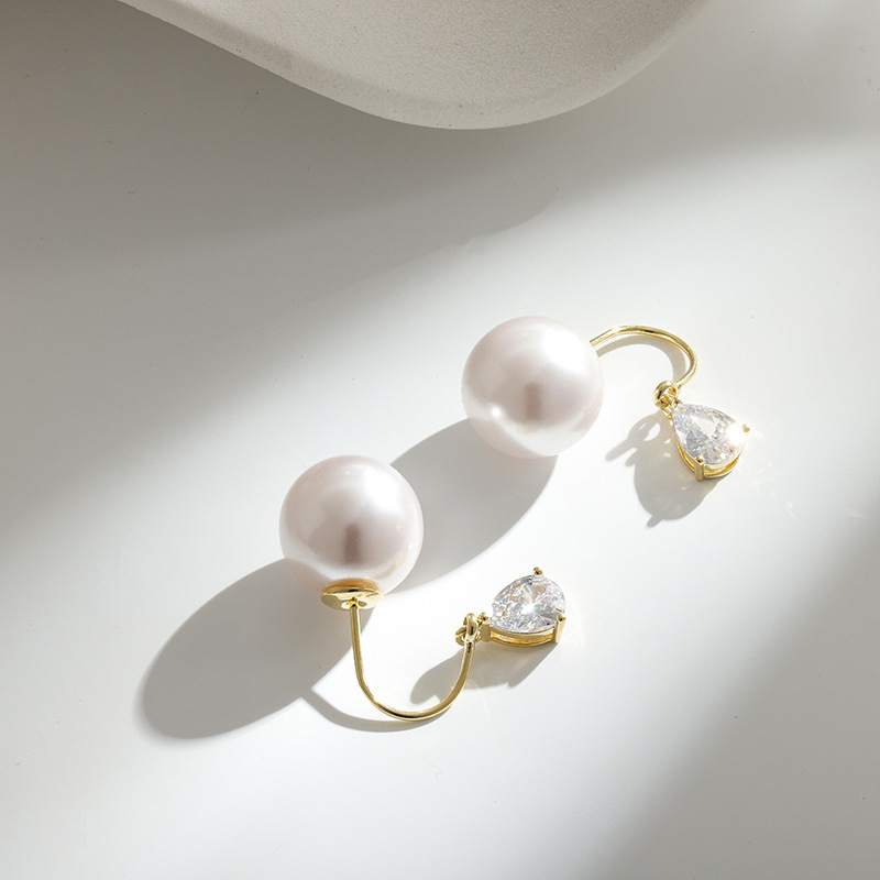 Fashionable, simple and elegant, versatile pearl zircon silver ear rings Specification image
