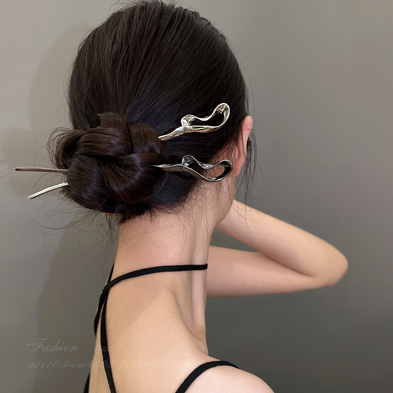 清冷感金属发簪女高级感古风盘发簪子新中式现代简约日常发钗头饰