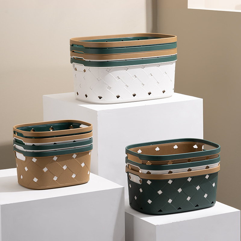 Imitation Leather Pattern Oval Storage Basket Plastic Desktop Snack Storage Box Sundry Storage Frame Storage Basket Bath Basket Item Picture