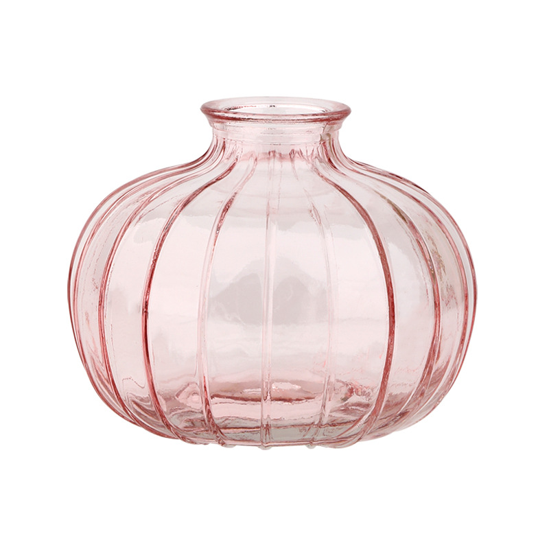 Wholesale of Amazon transparent glass vases, colorful small-mouthed, small-sized vertical patterned hydroponic fresh flower tabletop decorative items Item Picture