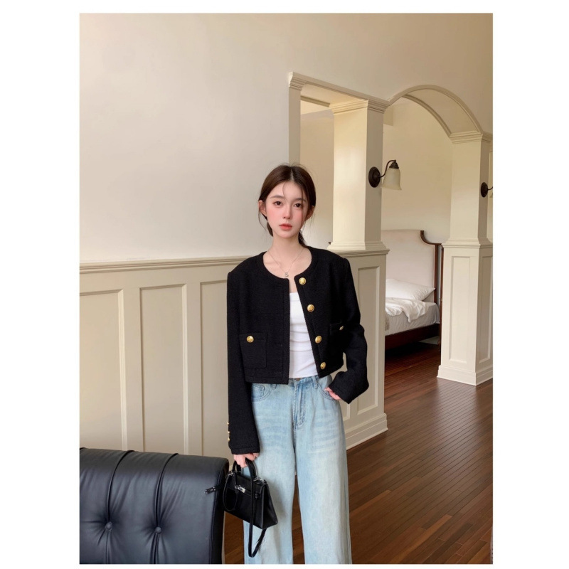 新款黑色小香风短外套秋冬洋气韩系短款上衣女