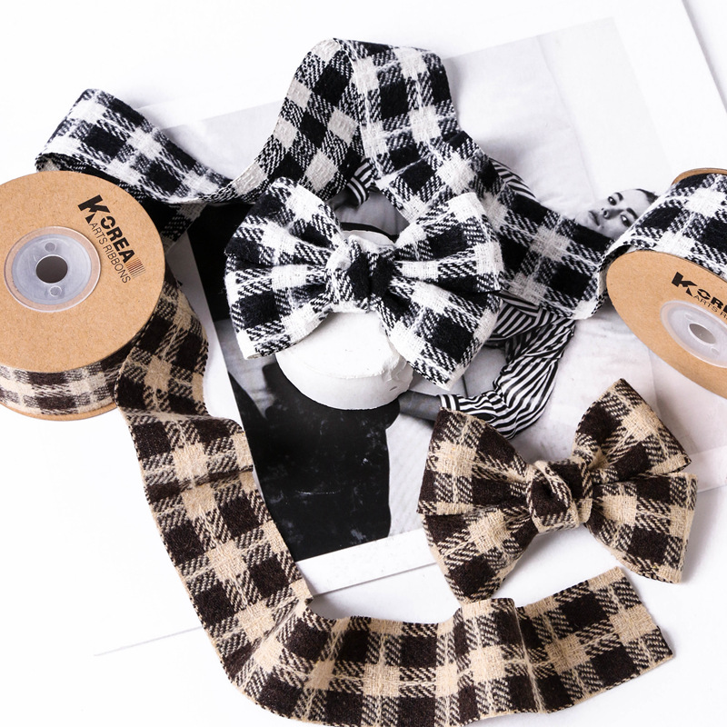 Cotton And Linen Color Matching Check Webbed Diy Bow Hair Accessories Hair Circle Clothes Bow Tie Accessories Gift Flower Packaging